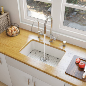 ALFI brand AB503UM 24 inch Single Bowl Fireclay Undermount Kitchen Sink