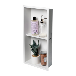 ALFI brand ABNC1224-W 12 x 24 White Matte Stainless Steel Double Shelf Bath Shower Niche