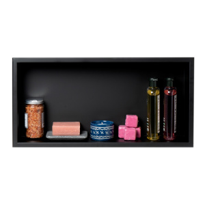 ALFI brand ABNC2412-BLA 24 x 12 Black Matte Stainless Steel Single Shelf Bath Shower Niche