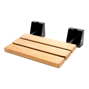 ALFI brand ABS16S-BM Black Matte 16" Wide Foldable Teak Shower Seat with Square Hardware