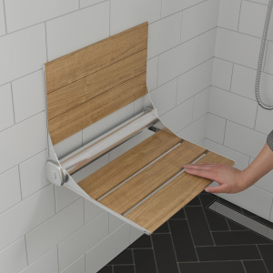 ALFI brand ABS17-SA 17" Folding Teak Wood Shower Seat Bench with Backrest