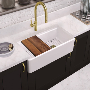 Whitehaus WHLW3319 33" Reversible Single Bowl Front Apron Fireclay Sink Set