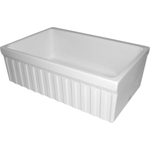 Whitehaus WHQ330 Fireclay 30'' Single Bowl Fluted Farmhouse Reversible Sink