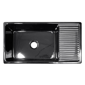 Black Whitehaus WHQD540 Fireclay 36'' Single Bowl Farmhouse Kitchen Sink 