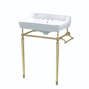 Whitehaus WHV024-L33-3H-B Three Holes Console Sink With Polished Brass Leg
