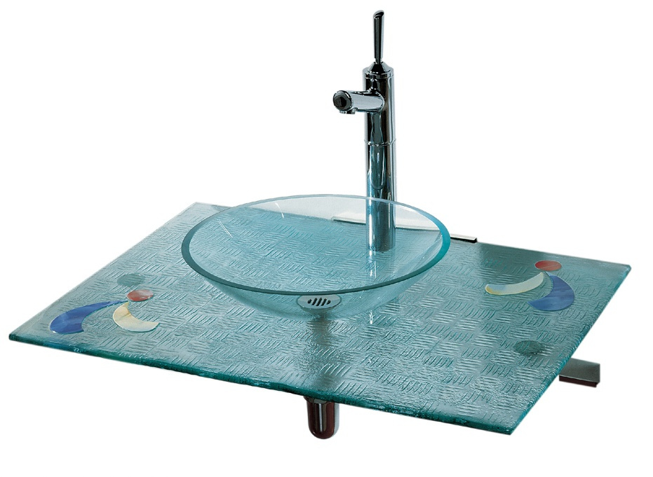 Whitehaus WHCRFS-1 Transparent Glass Fused Top With Colored Glass Details And Contact Basin view 4