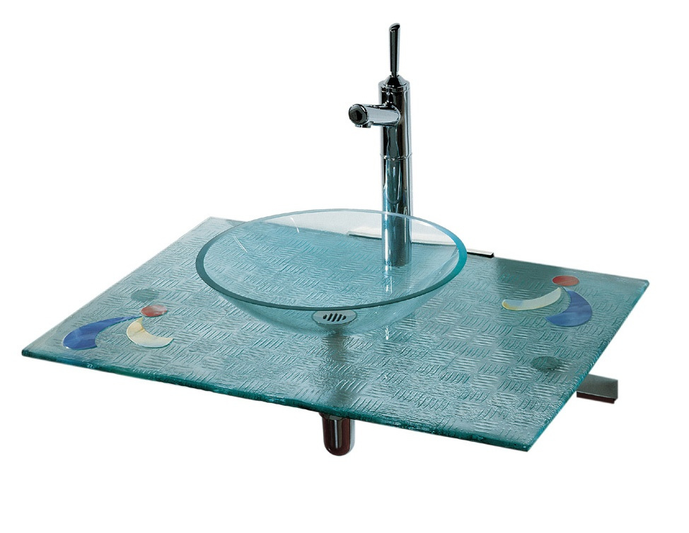 Whitehaus WHCRFS-2 Transparent Glass Fused Top With Colored Glass Details And Contact Basin view 4