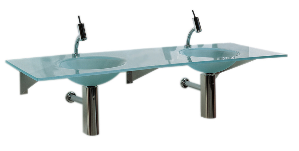 Whitehaus WHLOOM-G Rectangular 1/2" Matte Glass Counter Top With Double Integrated Round Basins view 4