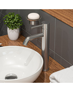 ALFI brand AB1023-BN Single Lever Tall Round Bathroom Faucet Brushed Nickel