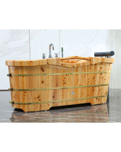 ALFI brand AB1136 61'' Free Standing Cedar Wooden Bathtub with Tub Filler