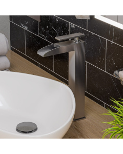 ALFI brand AB1597-BN Brushed Nickel Single Hole Tall Waterfall Bathroom Faucet