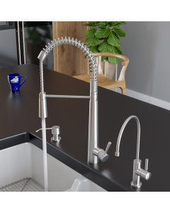 ALFI brand AB2039 Solid Stainless Steel Pull Out Commercial Kitchen Faucet