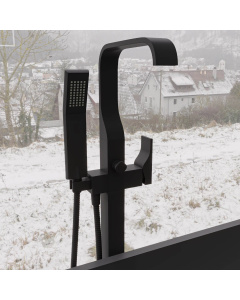 ALFI brand AB2180-BM Black Matte Single Lever Floor Mounted Tub Filler Mixer w Hand Held Shower Head