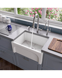 ALFI brand AB2418ARCH-W White Arched Apron Thick Wall Fireclay Farm Sink