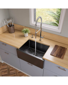 ALFI brand AB2418HS-BG 24" Glossy Black Reversible Fireclay Farm Sink