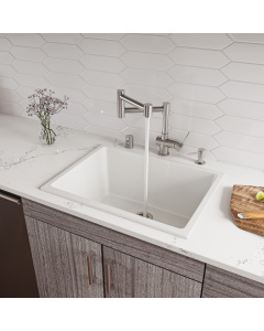 ALFI brand AB2418UD 24" White Undermount / Drop In Fireclay Kitchen Sink
