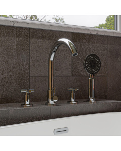 ALFI brand AB2503-PC Polished Chrome Deck Mounted Tub Filler w/ Hand Shower
