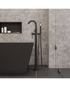 ALFI brand AB2534-BM Black Matte Single Lever Floor Mounted Tub Filler Mixer w Hand Held Shower Head
