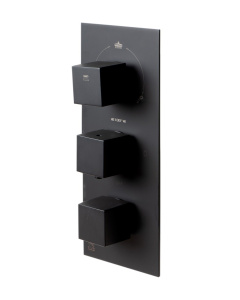 ALFI brand AB2801-BM Black Matte 3-Way Thermostatic Valve Shower Mixer Square Knobs