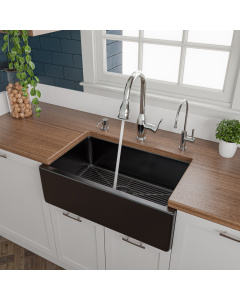 ALFI brand AB3018HS-BG 30" Glossy Black Reversible Fireclay Farm Sink
