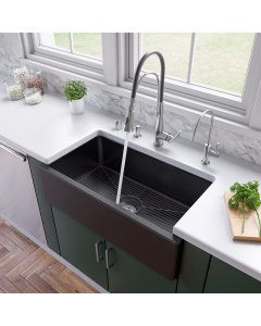 ALFI brand AB3318HS-BG Black Gloss 33" x 18" Reversible Fluted / Smooth Fireclay Farm Sink
