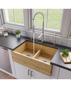 ALFI brand AB3321 33'' Double Bowl Apron Front Farm Bamboo Kitchen Sink