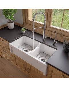 ALFI brand AB3618ARCH-W White Arched Apron Thick Wall Fireclay Farm Sink