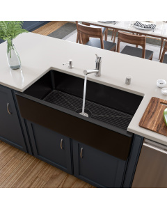ALFI brand AB3618HS-BG 36" Glossy Black Smooth Single Fireclay Farm Sink