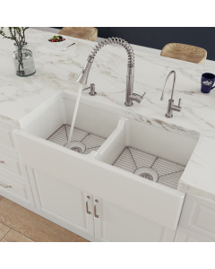 ALFI brand AB3918DB 39" Smooth Thick Wall Fireclay Double Bowl Farm Sink