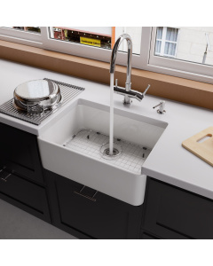 ALFI brand AB503-W White 23" Smooth Apron Fireclay Single Bowl Farmhouse Kitchen Sink