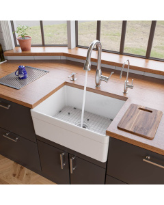 ALFI brand AB506-W White 26" Decorative Lip Apron Single Bowl Fireclay Farmhouse Kitchen Sink