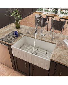 ALFI brand AB532-W 33" White Single Bowl Fluted Apron Fireclay Farm Sink