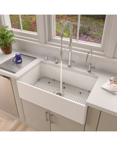 ALFI brand AB533-W 33" White Smooth Apron Single Bowl Fireclay Farm Sink