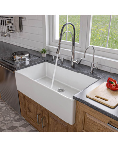 ALFI brand AB536-W White 36" Smooth Apron Single Bowl Fireclay Farm Sink
