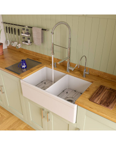 ALFI brand AB539-W White 32" Decorative Lip Apron Double Bowl Fireclay Farmhouse Kitchen Sink