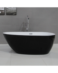 ALFI brand AB8862 59 Inch Black & White Oval Free Standing Soaking Bathtub