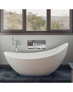 ALFI brand AB9951 73" White Solid Surface Smooth Resin Soaking Slipper Bathtub