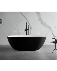 ALFI brand AB9975BM 59" Black & White Matte Oval Solid Surface Resin Soaking Bathtub