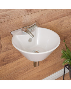 ALFI brand ABC113 White 17" Round Wall Mounted Ceramic Sink with Faucet Hole