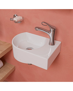 ALFI brand ABC119 White 16" Small Wall Mounted Ceramic Sink with Faucet Hole