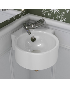 ALFI brand ABC121 White 17" Tiny Corner Wall Mounted Ceramic Sink with Faucet Hole
