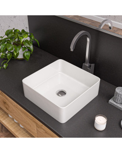 ALFI brand ABC903-W White 16" Modern Square Above Mount Ceramic Sink