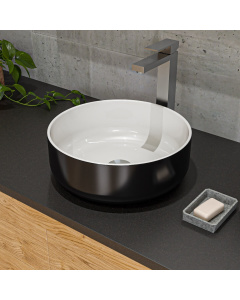 ALFI brand ABC908 Black & White 15" Round Above Mount Ceramic Sink