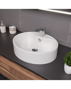 ALFI brand ABC910 White 22" Oval Above Mount Ceramic Sink with Faucet Hole