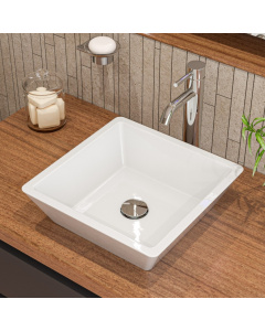 ALFI brand ABC912 White 17" Square Above Mount Ceramic Sink