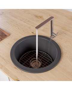 ALFI brand ABF1818R-BM Black Matte Round 18" x 18" Undermount / Drop In Fireclay Prep Sink