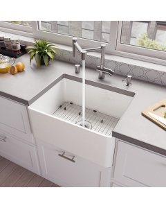 ALFI brand ABF2418 24" White Single Bowl Thin Wall Kitchen Farm Sink