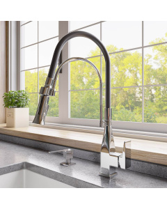ALFI brand ABKF3023-PC Polished Chrome Square Kitchen Faucet with Black Rubber Stem