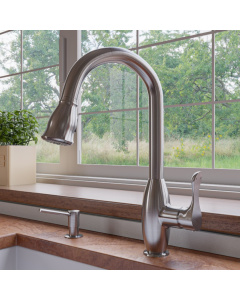 ALFI brand ABKF3783-BN Brushed Nickel Traditional Gooseneck Pull Down Kitchen Faucet