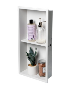 ALFI brand ABNC1224-W 12 x 24 White Matte Stainless Steel Double Shelf Bath Shower Niche
